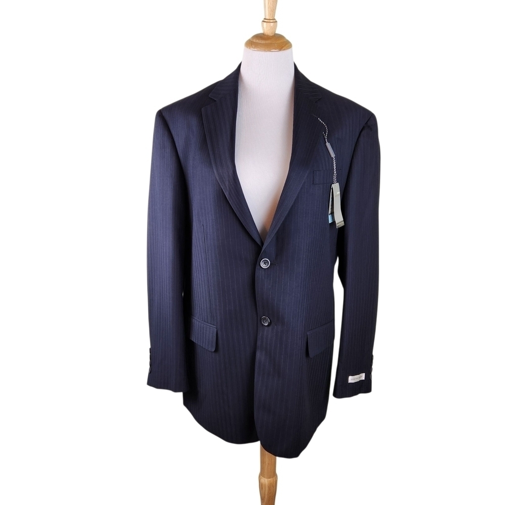NWT Geoffrey Beene Navy Blue Striped Blazer, Sz 42 R